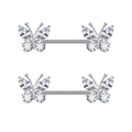 VERAMI 14G Stainless Steel CZ Butterfly Nipple Rings 316L Nipple Barbell Rings Body Piercing for Women Men