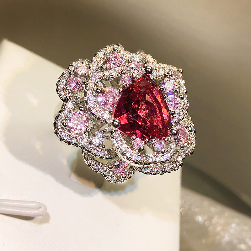 High-Tech Diamond Color Ice Flower Cut Ring for Women