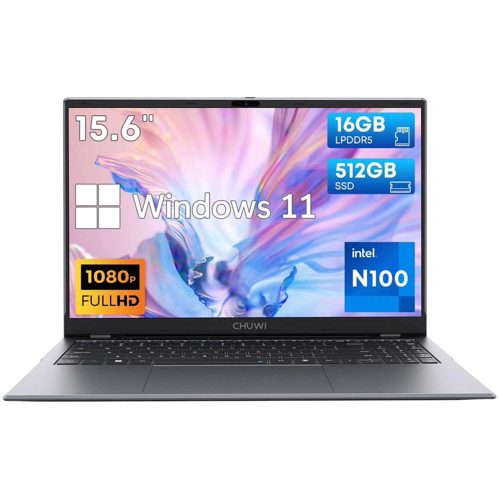 CHUWI GemiBook Plus Laptop 15.6 512GB SSD 16GB LPDDR5 12th Gen Intel N100(Up to 3.4GHz) Windows 11 Laptops Computer 1TB SSD Expend IPS FHD 1920 * 1080 HDMI WiFi 6 BT5.2 USB 3.0 Webcam