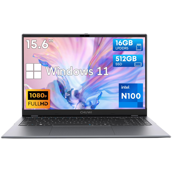 CHUWI GemiBook Plus Laptop 15.6 512GB SSD 16GB LPDDR5 12th Gen Intel N100(Up to 3.4GHz) Windows 11 Laptops Computer 1TB SSD Expend IPS FHD 1920 * 1080 HDMI WiFi 6 BT5.2 USB 3.0 Webcam