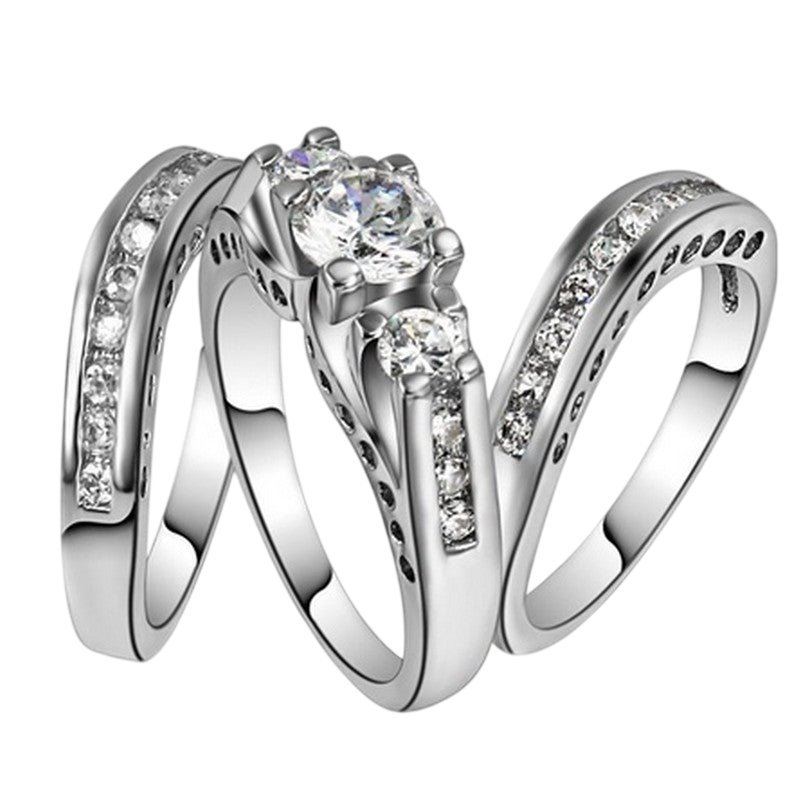 Couple Engagement Rings with Zirconia Stones