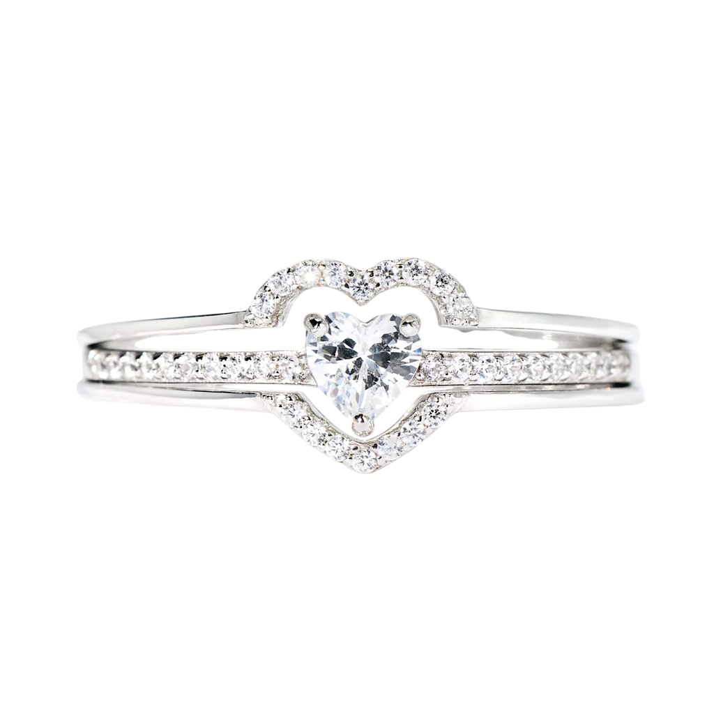 STORYJEWELLERY Silver Heart Ring 925 Sterling Silver Rings for Women Two-In-One Promise Rings for Her Womens Engagement Rings Valentines Day Gifts for Her Birthday Gifts for Daughter Sister Mom5