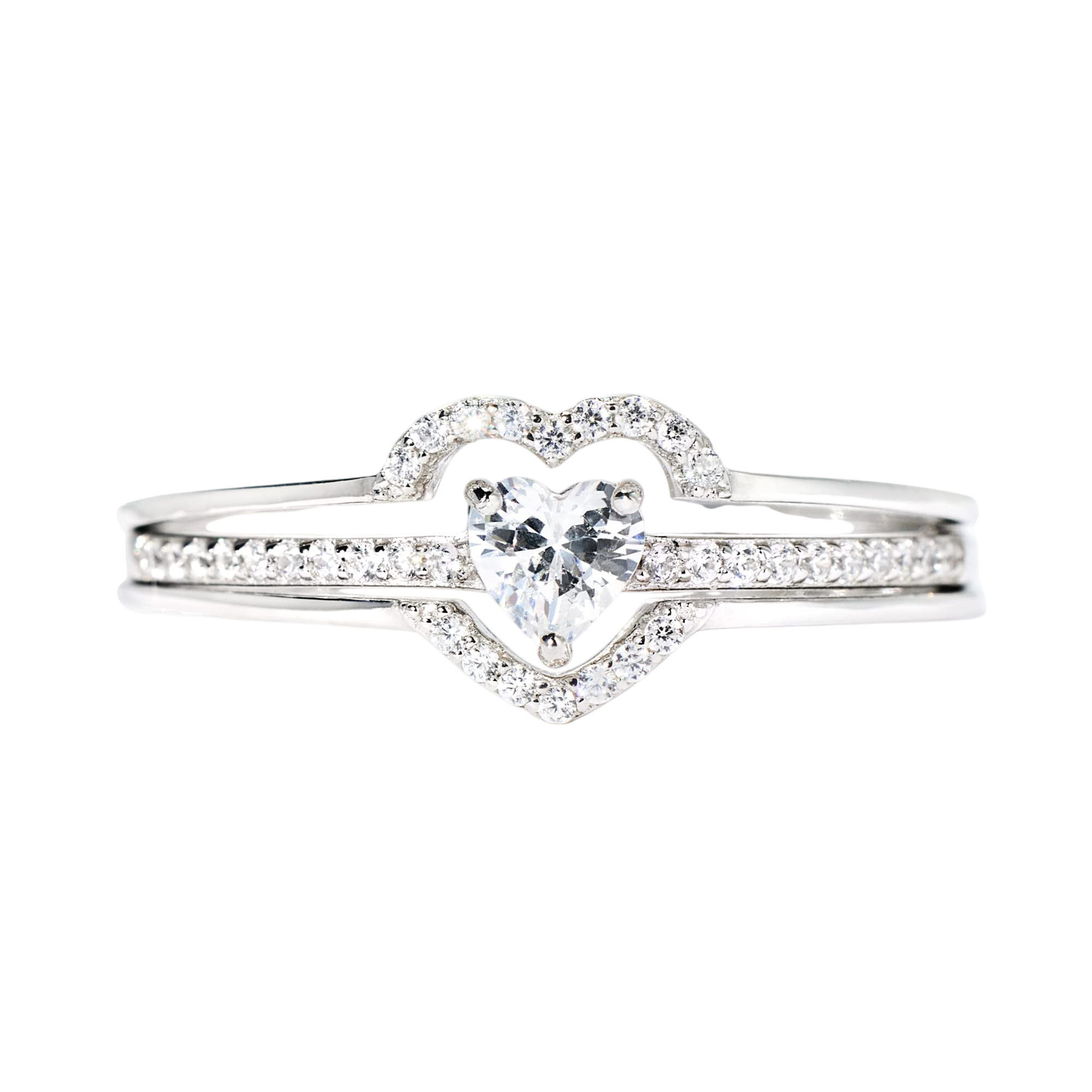 STORYJEWELLERY Silver Heart Ring 925 Sterling Silver Rings for Women Two-In-One Promise Rings for Her Womens Engagement Rings Valentines Day Gifts for Her Birthday Gifts for Daughter Sister Mom5