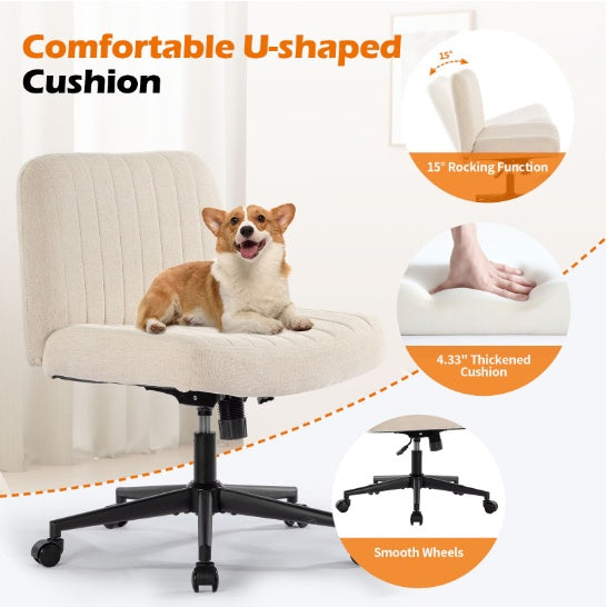 Armless Office Chair, Linen Wide Seat Home Office Chair, Cute Computer Chair With Swing Backrest