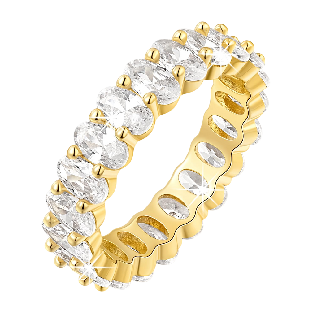 MIA MOUNE 14K Gold Rings Oval Cubic Zirconia Eternity Rings Dainty Gold Rings for Women Stackable Rings 56789