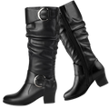 Pixoecuty Wide Calf Riding Boots Women Knee High Slouch Round Toe Buckle Victorian Tall Boots Chunky Block Mid Heel Knee High Boots Side Zipper Black Us 9 5
