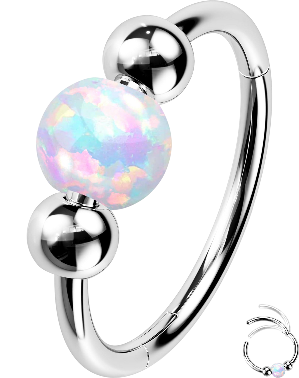 OUFER 20G Nose Rings Hoop Opal Nose Rings For Women 316L Surgical Steel Nose Piercing Jewelry Clicker Septum Rings Nose Hoops Cartilage Helix Piercing Jewelry-8mm