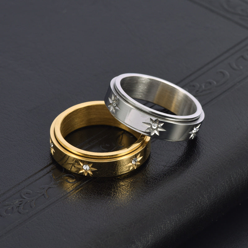 Rotatable Stainless Steel Couple Engagement Ring
