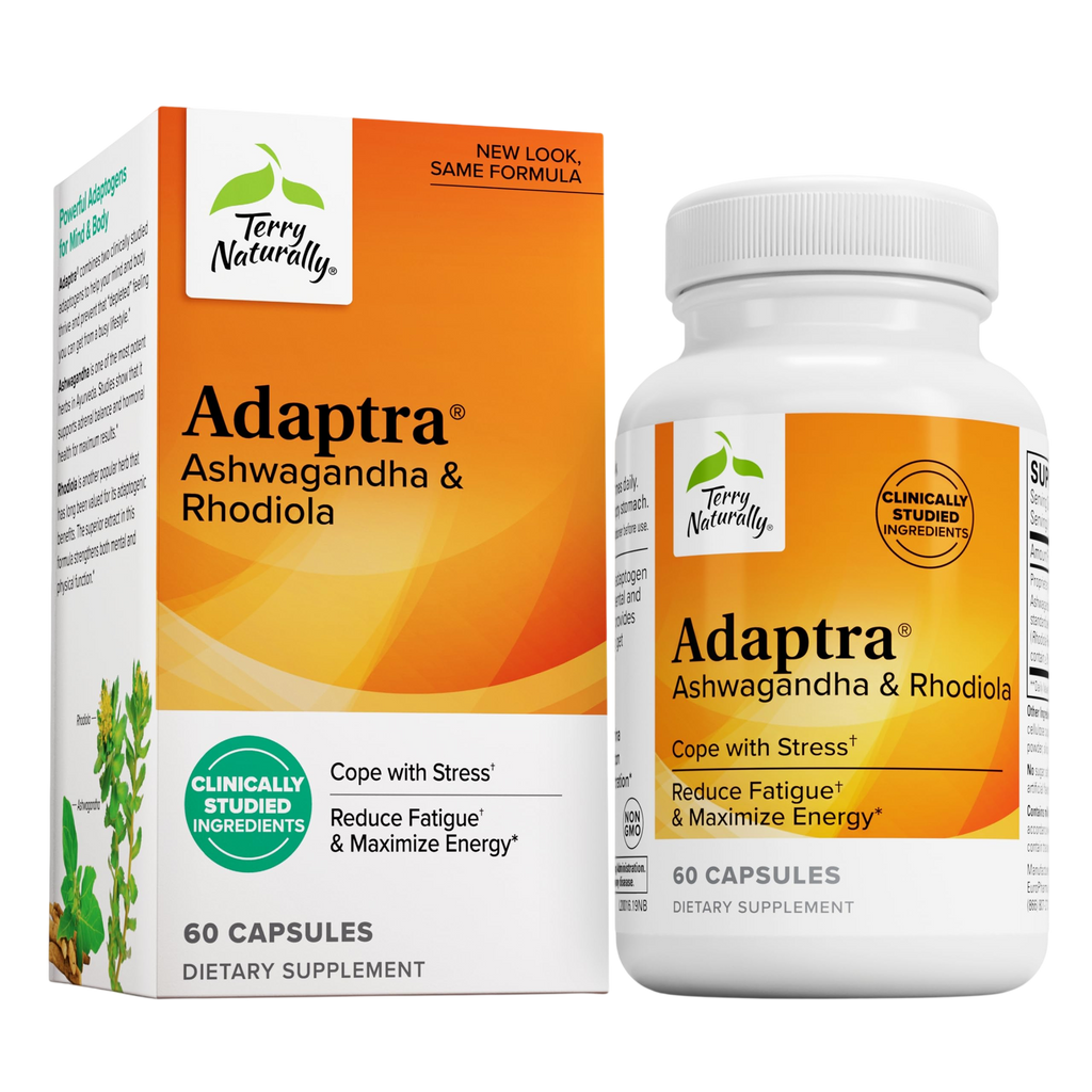 Terry Naturally Adaptra Supplement To Support Adrenal Health Ashwagandha Supplement With Rhodiola Rosea Extract Herbal Supplement To Support Energy Concentration 60 Capsules