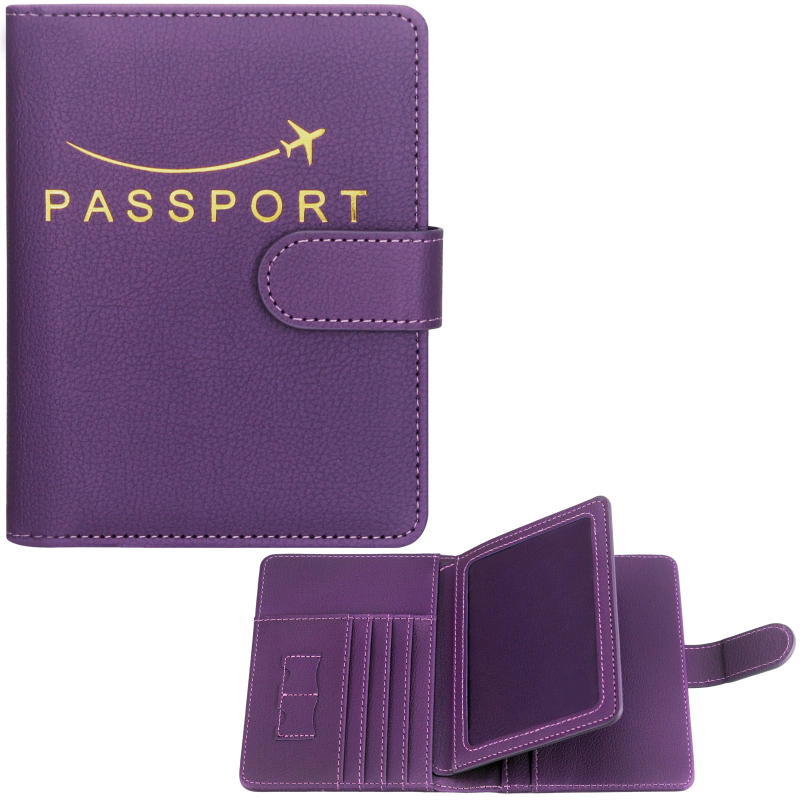 Passport Holder Pu Leather Travel Passport Wallet RFID Waterproof Passport Cover Wallets Vacation Essentials Passport Holder Family Travel Wallets For Men And Women (Purple)