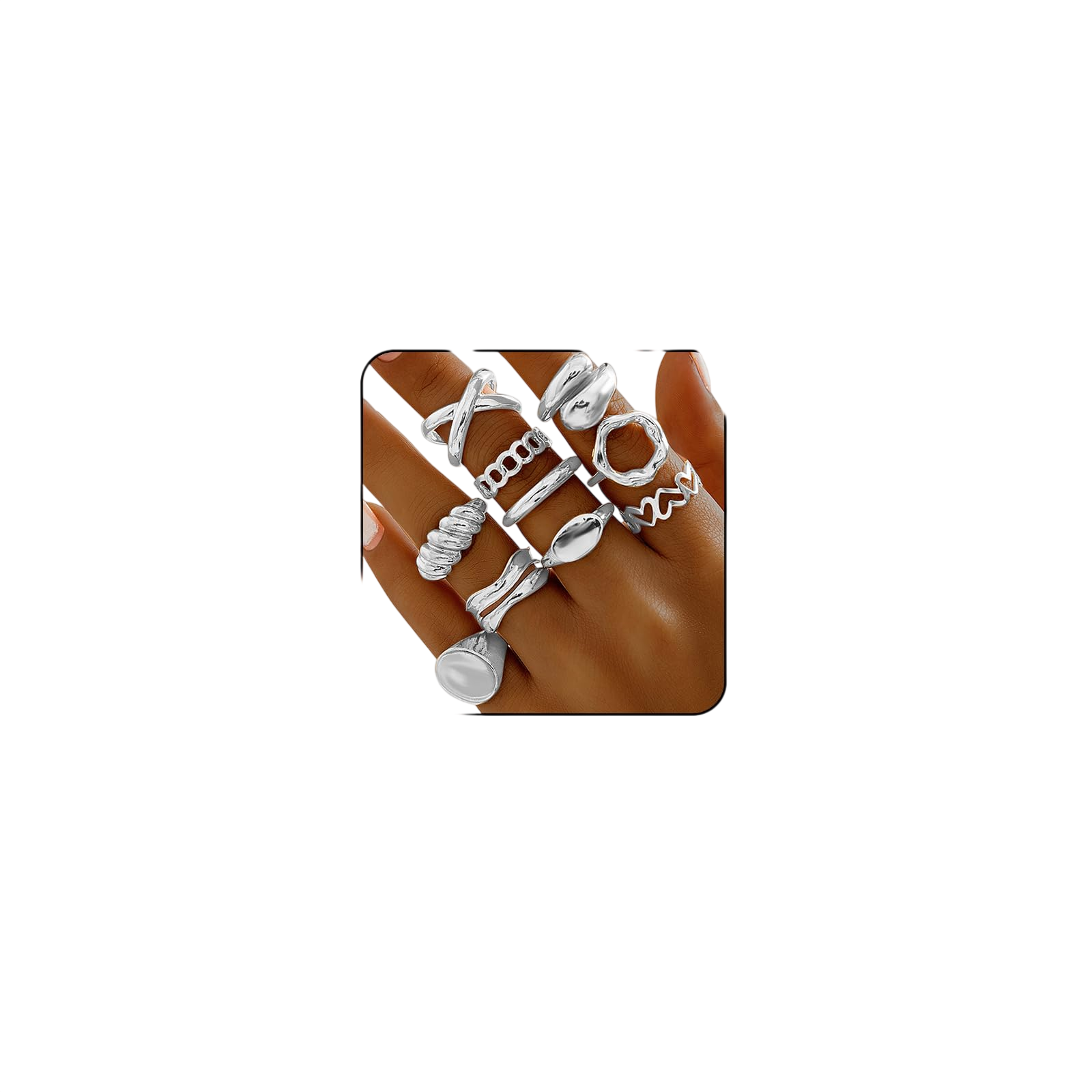 Chunky Gold Rings for Women Adjustable Silver Statement Rings Open Bold Thick Rings Gold Stackable Rings Chunky Silver Rings for Women Chunky Rings Set Silver Gold Plated Jewelry (Style6_silver 10pcs)