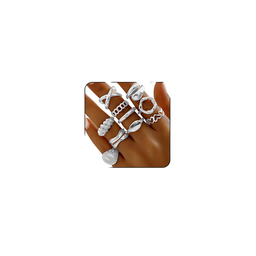 Chunky Gold Rings For Women Adjustable Silver Statement Rings Open Bold Thick Rings Gold Stackable Rings Chunky Silver Rings For Women Chunky Rings Set Silver Gold Plated Jewelry Style6_Silver 10Pcs