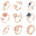 FIBO STEEL 9 Pcs Fidget Anxiety Rings for Women Men Spinner Rings for Anxiety Relieving Stress Open CZ Flower Moon Star Anti Rotatable Rings Adjustable