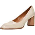 Womens Ivory Patent Leather Chunky Heel Pumps
