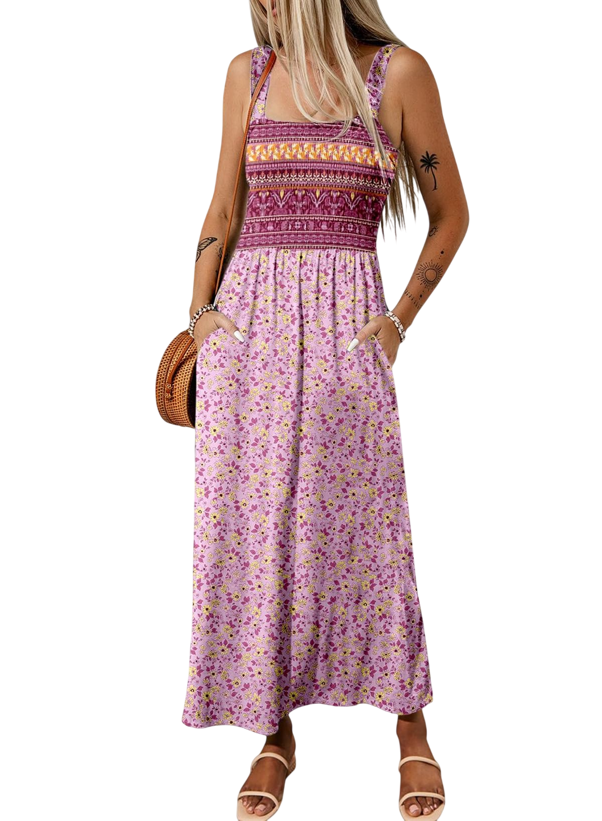Dokotoo Midi Dresses For Women Printed Summer Dresses For Women 2024 Trendy Maxi Dresses Sleeveless Purple X Large