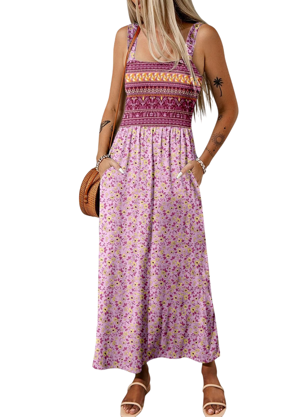 Dokotoo Midi Dresses for Women Printed Summer Dresses for Women 2024 Trendy Maxi Dresses Sleeveless Purple X Large