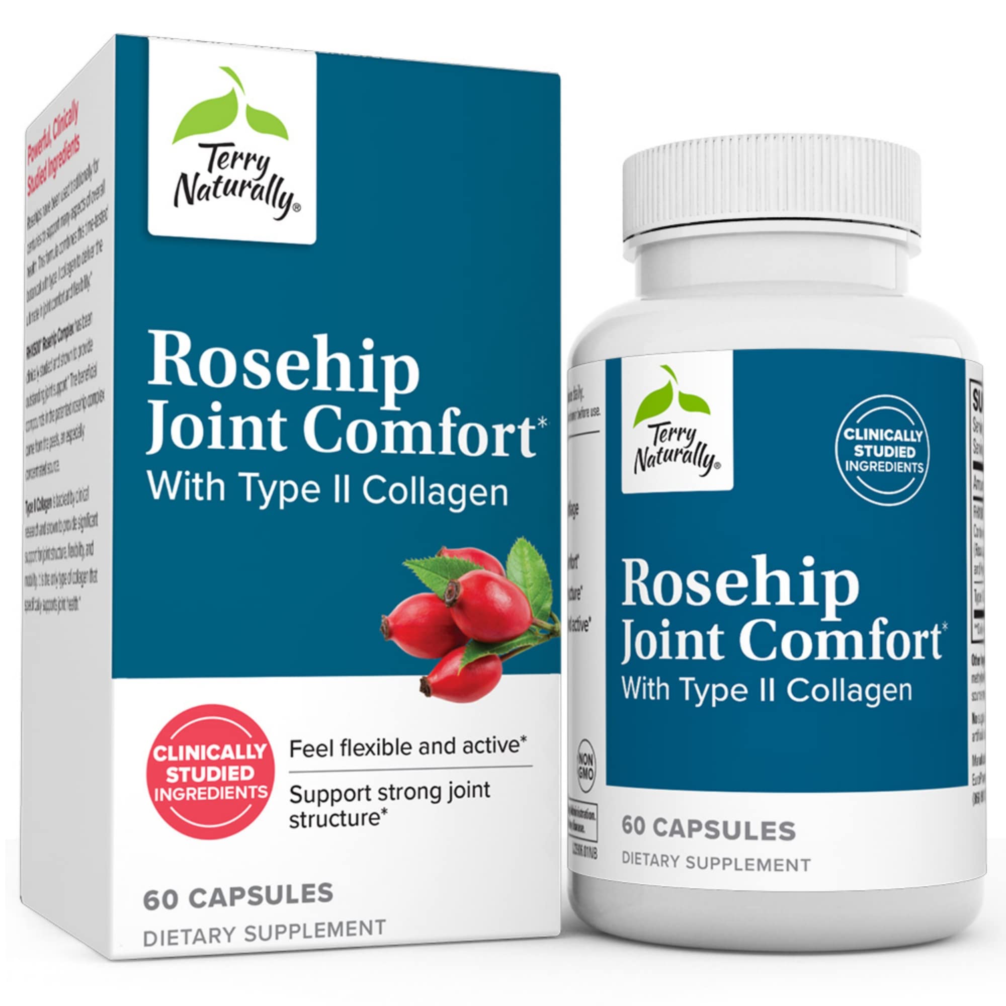 Terry Naturally Rosehip Joint Comfort - Healthy Joint Mobility & Flexibility Support Supplement - Supplement with Type II Collagen - Joint Structure & Cartilage Supplement - 60 Capsules