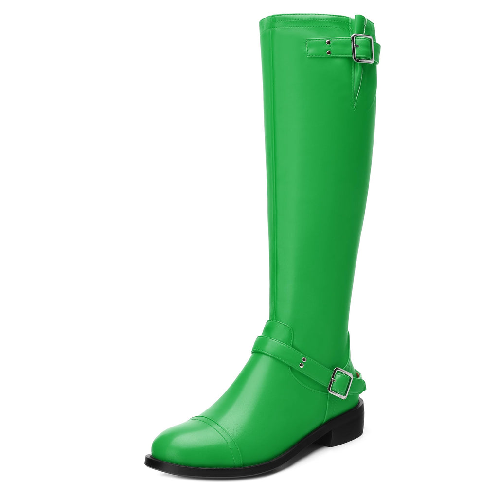 WAYDERNS Green Knee High Boots for Women Low Heel Round Toe 1 Inch Tall Boots Zipper Comfortable Riding Party Fall Winter Boots Size 11