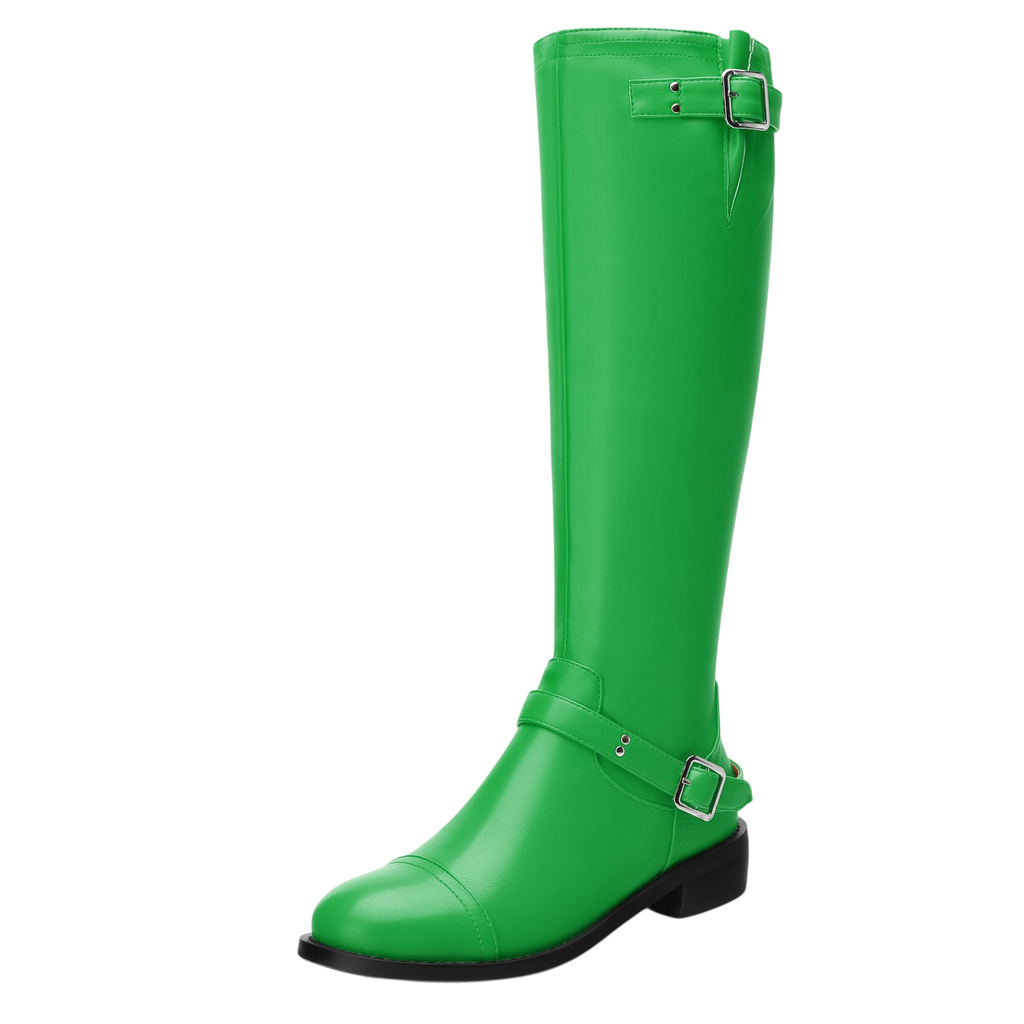 Wayderns Green Knee High Boots For Women Low Heel Round Toe 1 Inch Tall Boots Zipper Comfortable Riding Party Fall Winter Boots Size 11