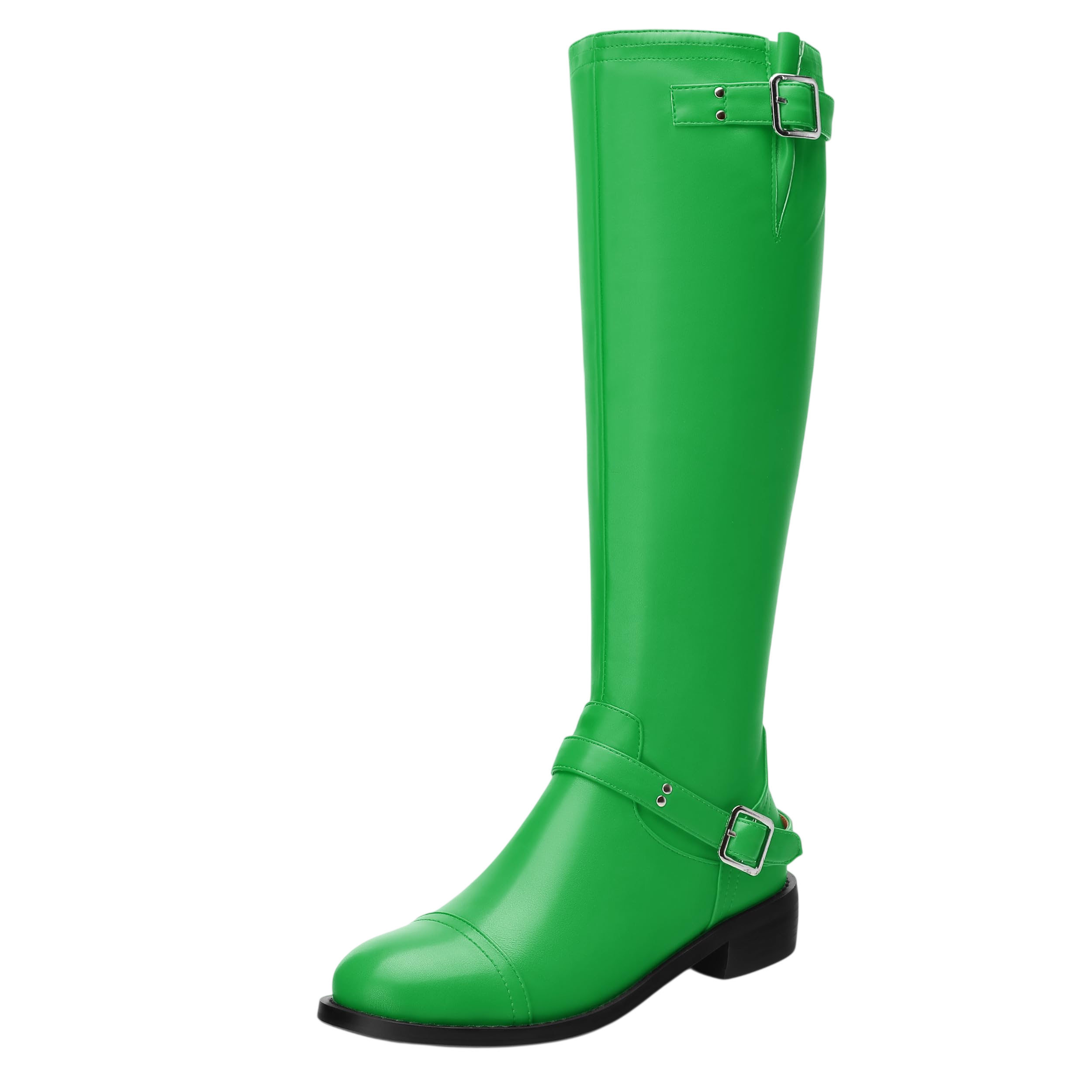 Wayderns Green Knee High Boots For Women Low Heel Round Toe 1 Inch Tall Boots Zipper Comfortable Riding Party Fall Winter Boots Size 11