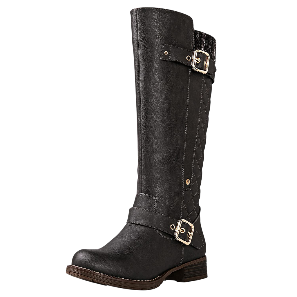Globalwin Womens Grey Quilted Knee High Boots For Women Low Heel Comfortable Fashion Riding Boots Size 11M