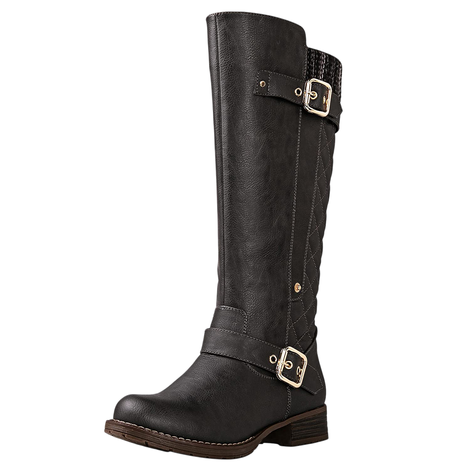 Globalwin Womens Grey Quilted Knee High Boots For Women Low Heel Comfortable Fashion Riding Boots Size 11M