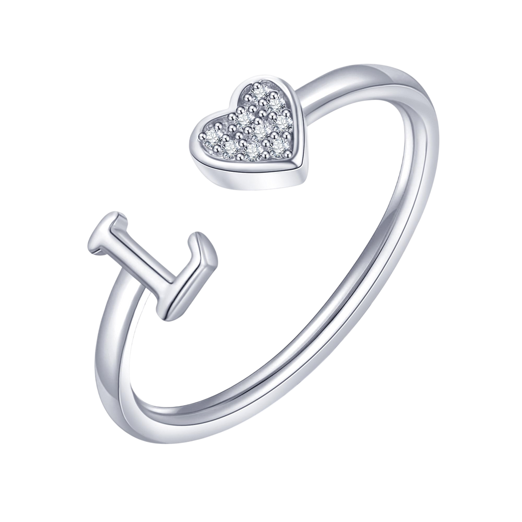 WFYOU Heart Initial Ring for Women Silver Rose Gold Plated Heart Capital Letter Initial Rings Stackable Rings for Women Adjustable Heart Alphabet Letter Rings Jewelry Gifts for Women