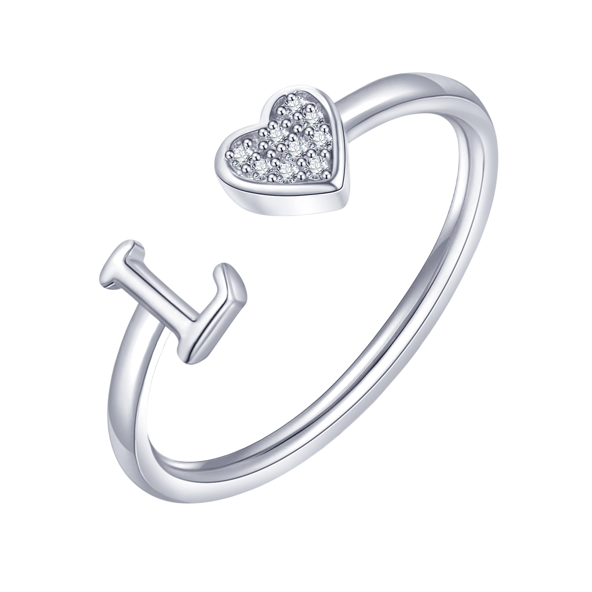 WFYOU Heart Initial Ring for Women Silver Rose Gold Plated Heart Capital Letter Initial Rings Stackable Rings for Women Adjustable Heart Alphabet Letter Rings Jewelry Gifts for Women