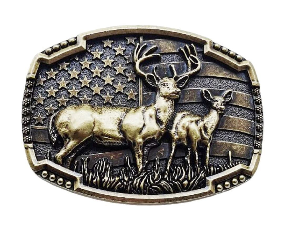 Longcreek Deer Belt Buckle for Men Patriotic American flag Deer Belt Buckle Elk Deer Belt Buckle Norse Viking Deer Head Belt Buckle Punk Deer Belt Buckle Western Cowboy Belt Buckle(Gold)