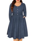 Ritera Womens Plus Size Dresses Long Sleeves Sweater Dress Crewneck Wedding Guest Dresses For Women Casual Ribbed Knit Evening Dresses Blue Knee Length Party Dresses With Pockets 3Xl 22W 24W