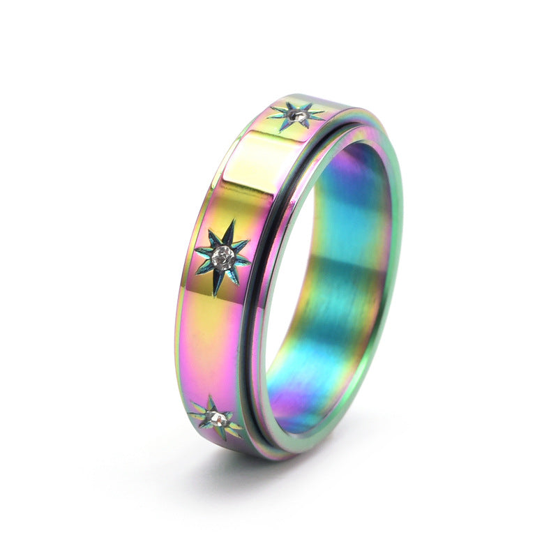 Rotatable Stainless Steel Couple Engagement Ring