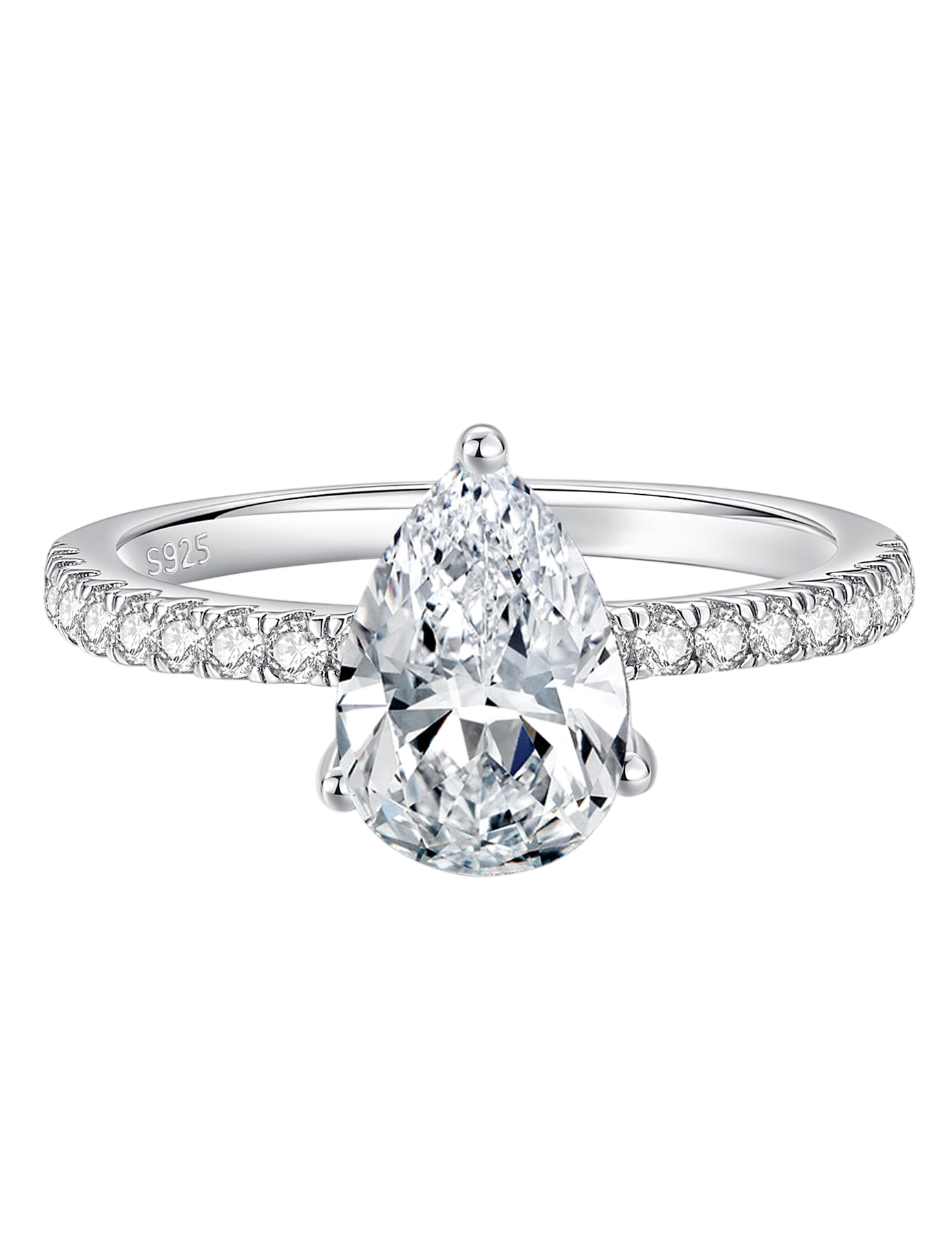 Oivley 2CT Pear Shaped Engagement Ring Teardrop Cubic Zirconia Sterling Silver Womens Promise Rings Fake Engagement Rings Solitaire CZ Engagement Rings for Women with 18K White Gold Plated-95