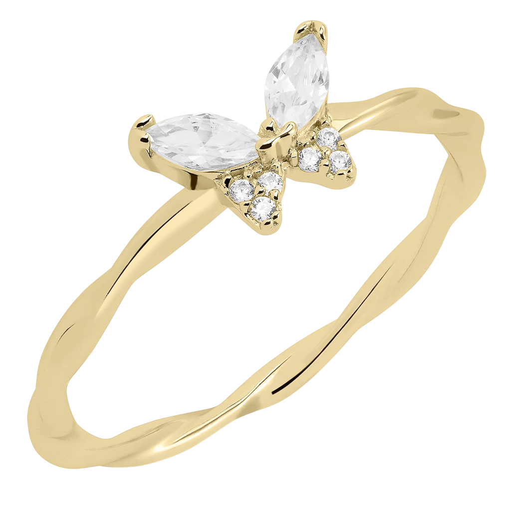 Milla CZ Sterling Silver Butterfly Rings for Women or 14k Gold Plated Stackable Rings - Cool Cute Rings Aesthetic (14K Gold Plated Size 6)