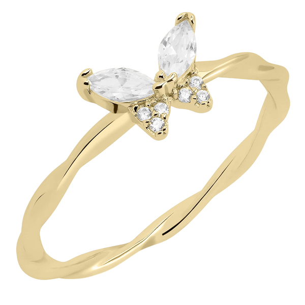 Milla CZ Sterling Silver Butterfly Rings for Women or 14k Gold Plated Stackable Rings - Cool Cute Rings Aesthetic (14K Gold Plated Size 6)