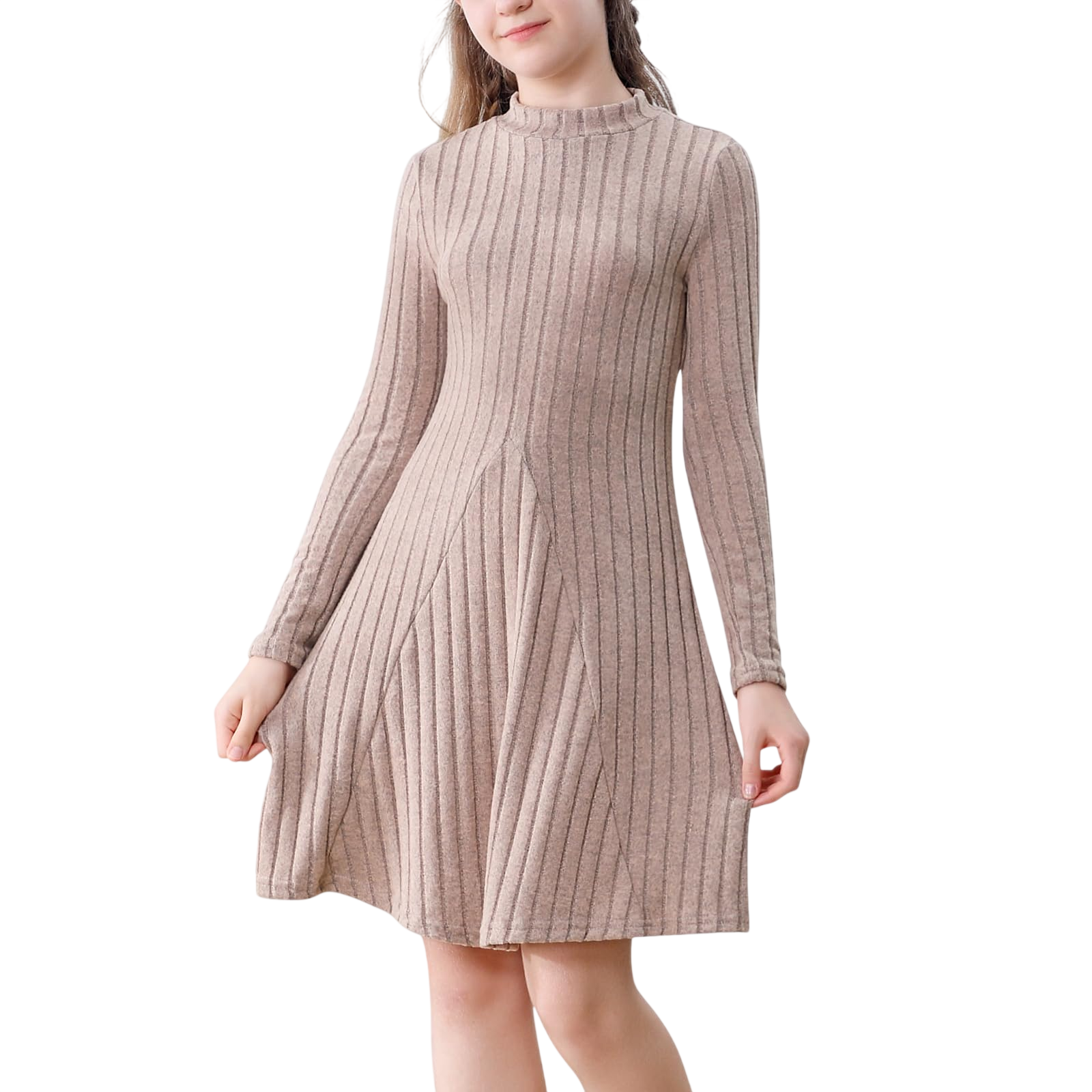 Tatakeri Girls Sweater Dresses Ribbed Mock Neck Long Sleeve Dresses For Girls Knit Fall Dress Little Girl Winter Dresses Pink