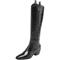 Aiuniind Riding Boots For Women Knee High Boots Chunky Crocodile Boots Low Heel Tall Boots Sexy Fall Boots Pointed Toe Black 7 5