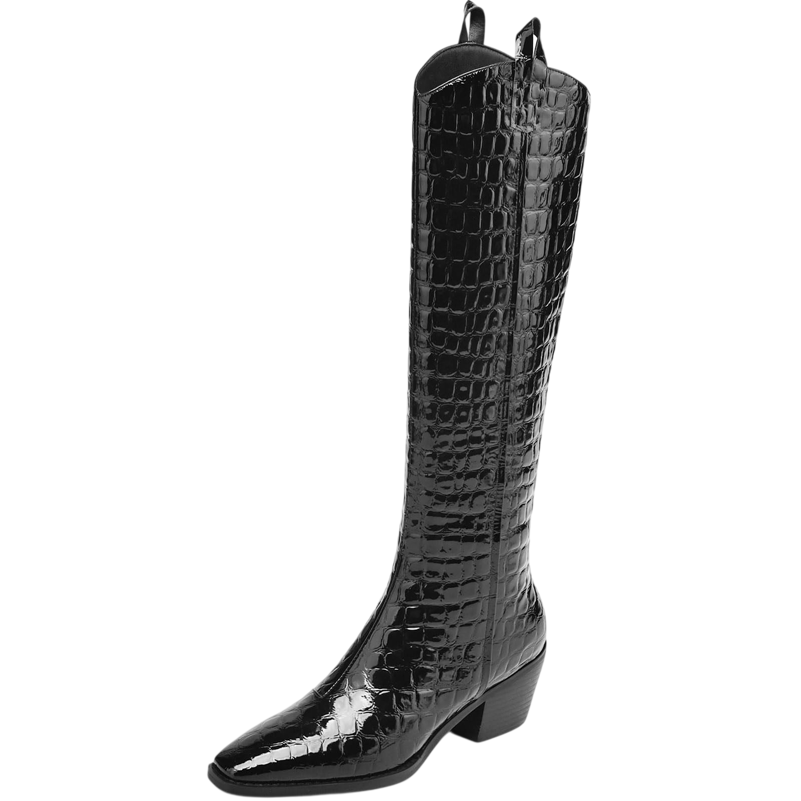 Aiuniind Riding Boots For Women Knee High Boots Chunky Crocodile Boots Low Heel Tall Boots Sexy Fall Boots Pointed Toe Black 7 5
