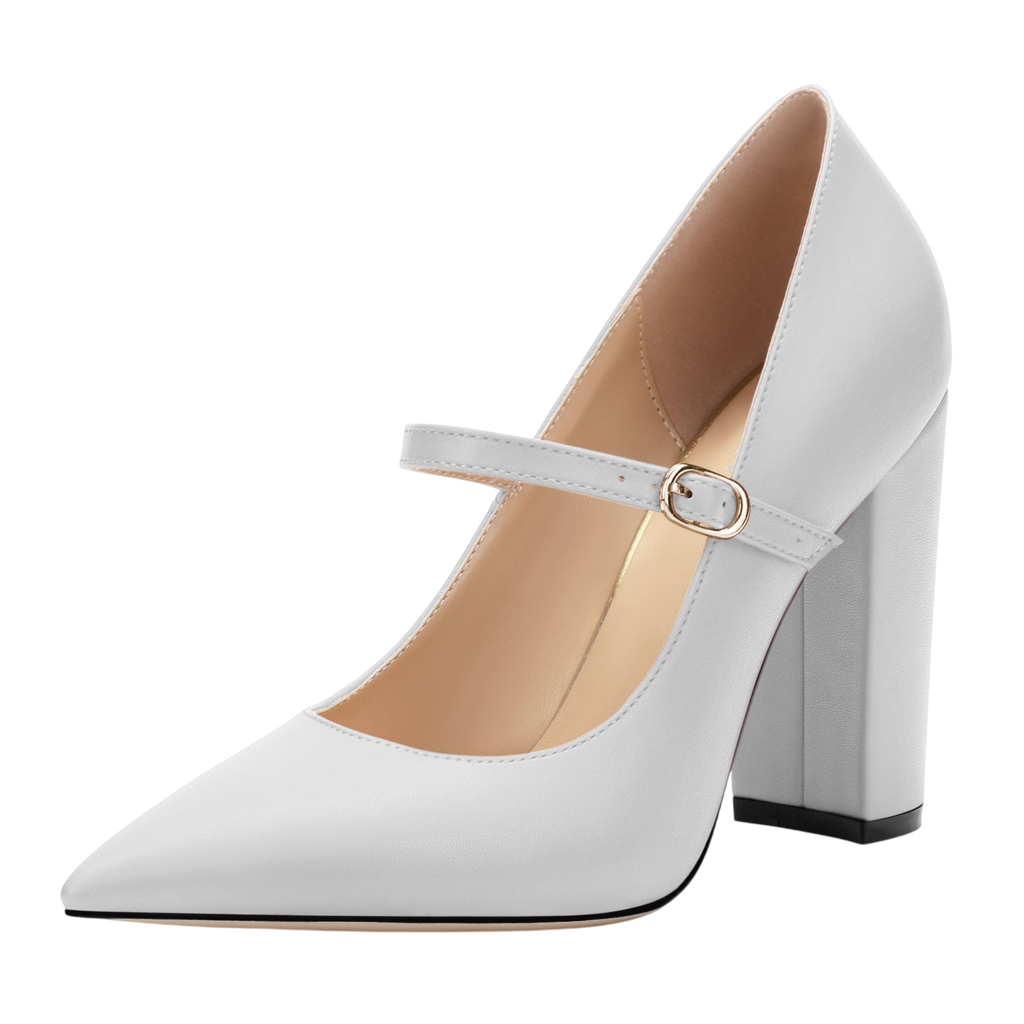 Kayarevna Womens Pumps Heels Pointed Toe Tuxedo Solid Pumps Fashion Backstrap Pumps Shoes For Women White Matte Size 9