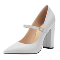 Kayarevna Womens Pumps Heels Pointed Toe Tuxedo Solid Pumps Fashion Backstrap Pumps Shoes For Women White Matte Size 9