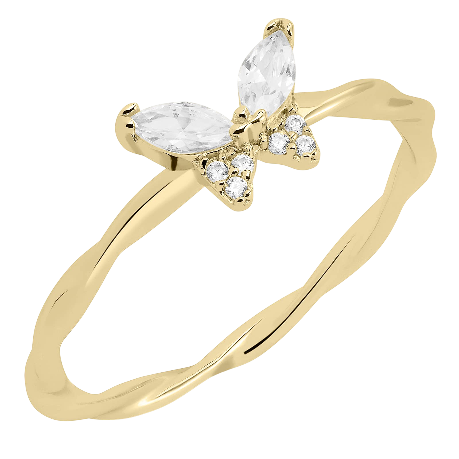 Milla CZ Sterling Silver Butterfly Rings for Women or 14k Gold Plated Stackable Rings - Cool Cute Rings Aesthetic (14K Gold Plated Size 6)