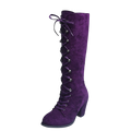 Sacfof Womens Suede Knee High Boot Ladies Lace Up High Chunky Heeled Winter Boots Combat Riding Military Boots For Women
