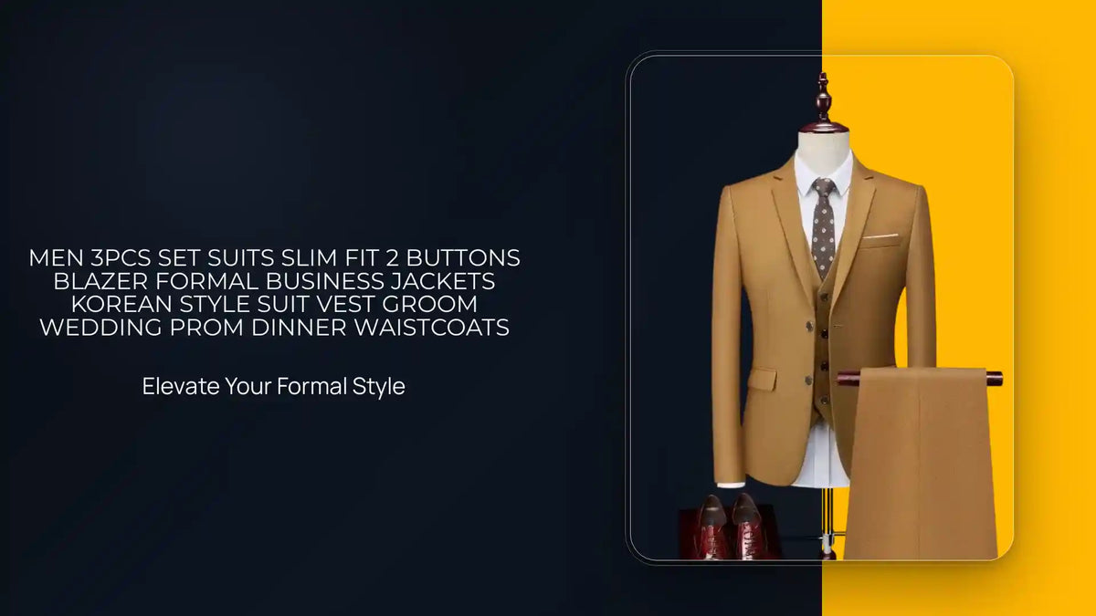Men 3Pcs Set Suits Slim Fit 2 Buttons Blazer Formal Business Jackets Korean Style Suit Vest Groom Wedding Prom Dinner Waistcoats by@Outfy