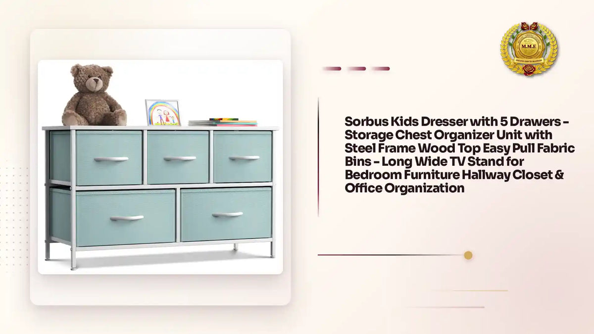 Sorbus Kids Dresser with 5 Drawers - Storage Chest Organizer Unit with Steel Frame Wood Top Easy Pull Fabric Bins - Long Wide TV Stand for Bedroom Furniture Hallway Closet &amp; Office Organization by@Outfy